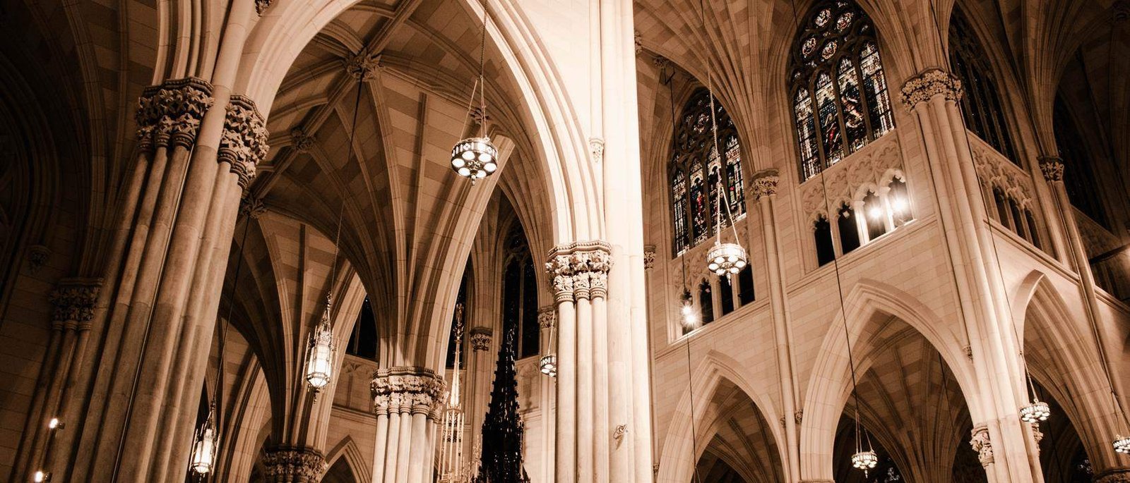 Gothic arches and hanging lanterns