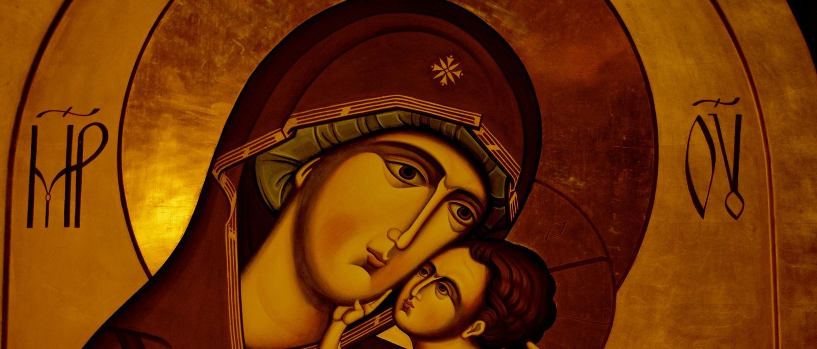 A gilded icon of the Mother of God and the Child